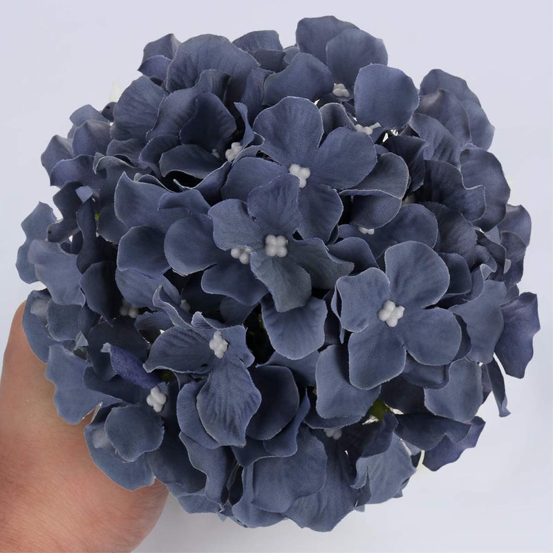 Flojery Silk Hydrangea Heads Artificial Flowers Heads with Stems for Home Wedding Decor Pack of 10 (Dusty Blue) - Image 5
